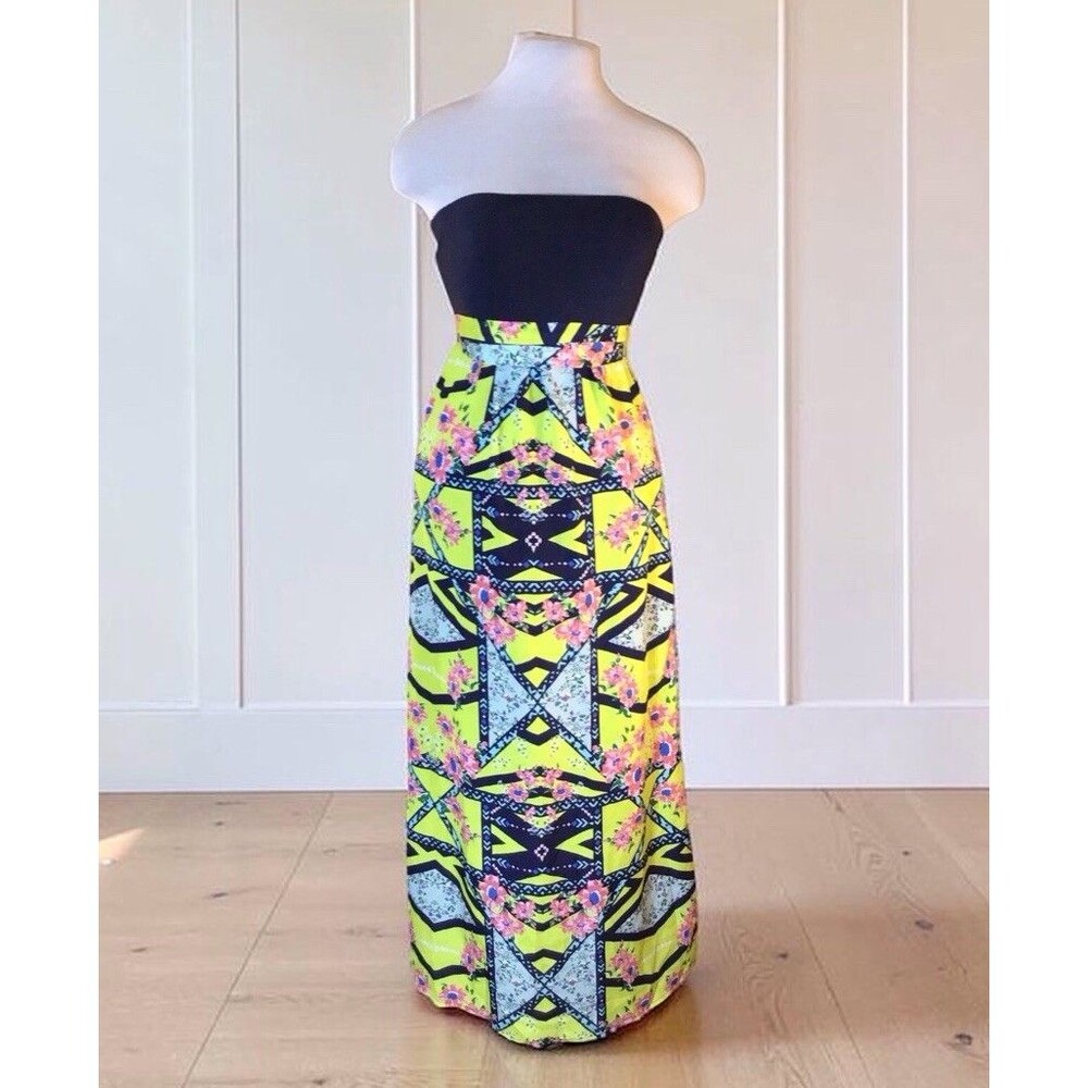 Love,Fire Strapless Geometric/Trible Maxi Dress Size Small Belted Boho Romantic